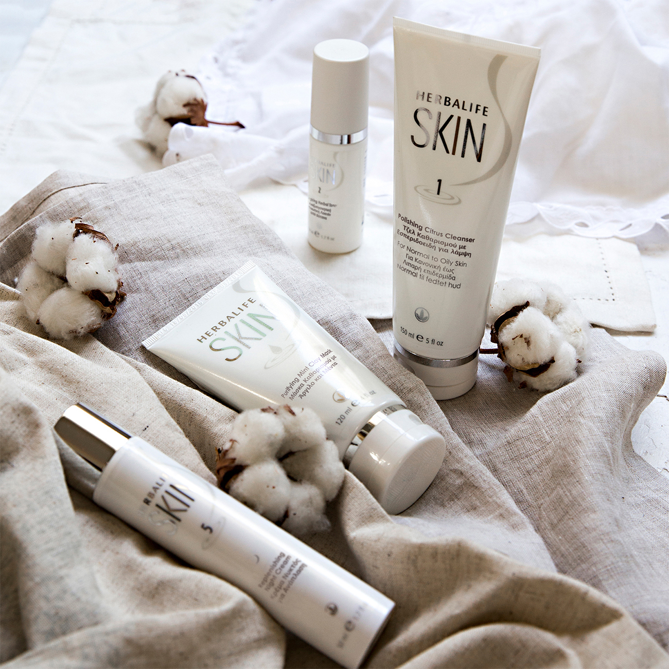 Gamme Herbal Skin sur serviette en coton